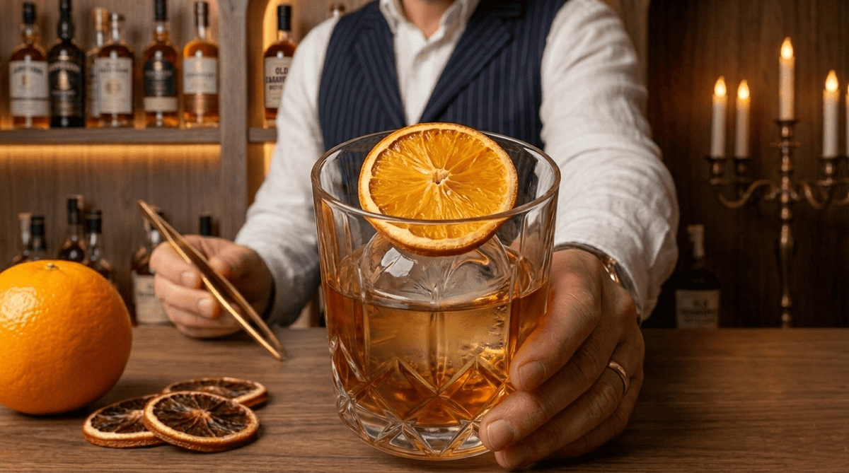 The Classic Reinvented Recipe: "Orange Old Fashioned Garnish" - To Garnish Cocktail Decor